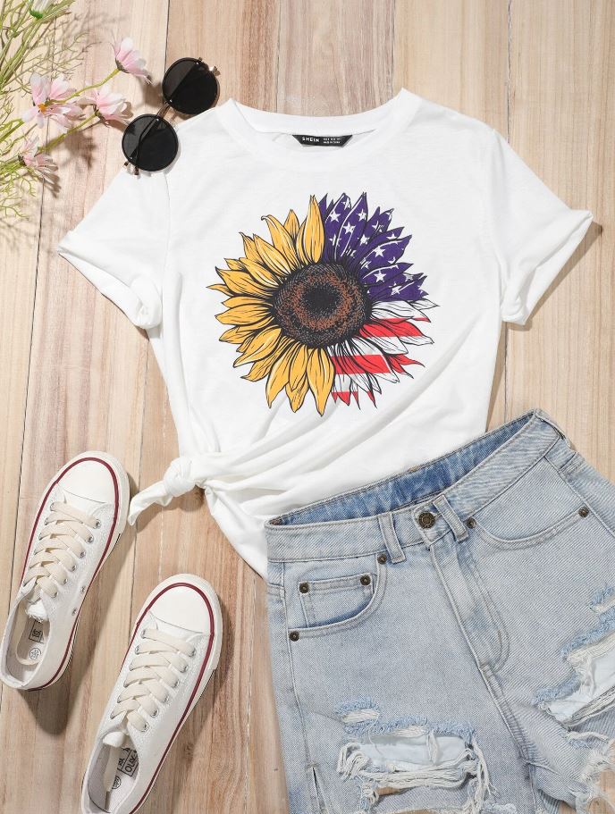 Sunflower American Flag T-Shirt