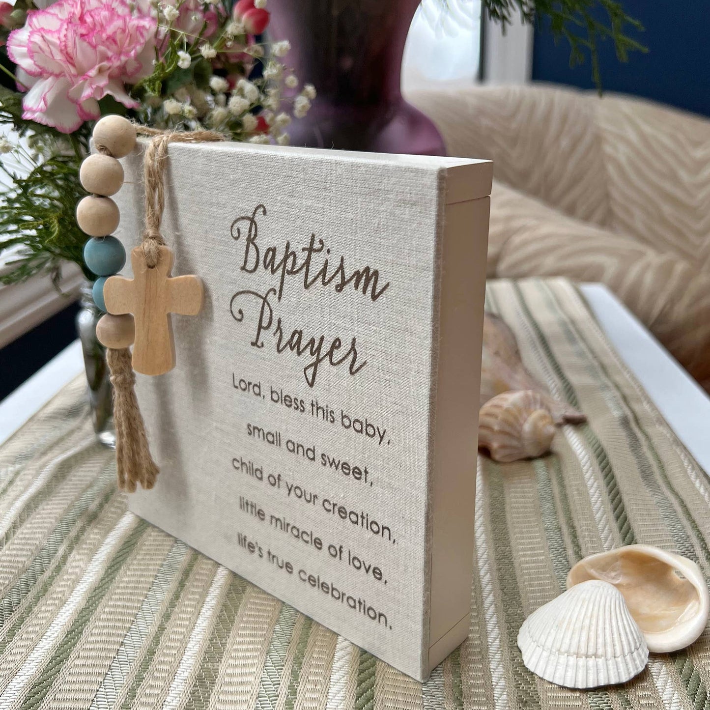 Blue Baptism Prayer Fabric Plaque