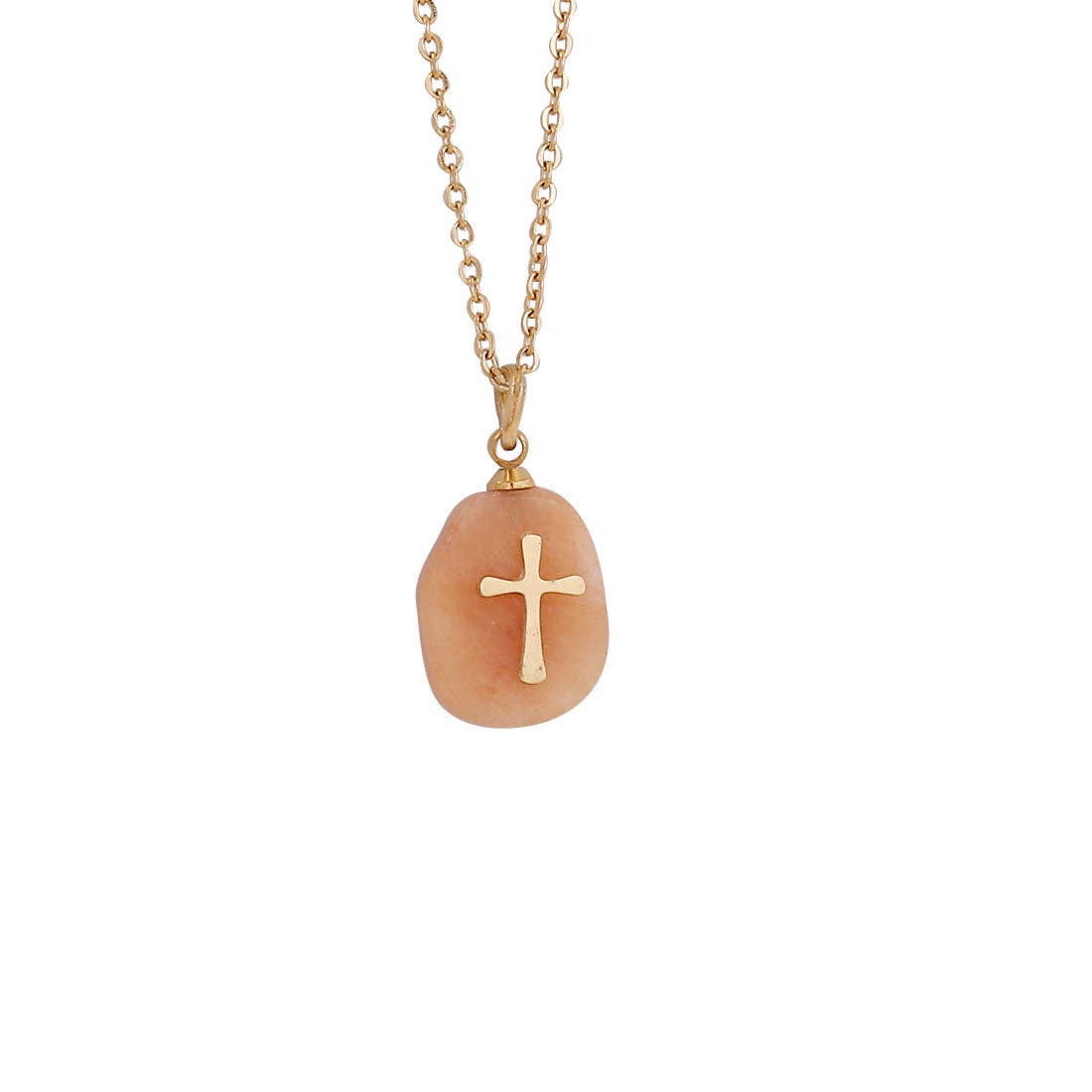 Natural Stone & Cross Necklace