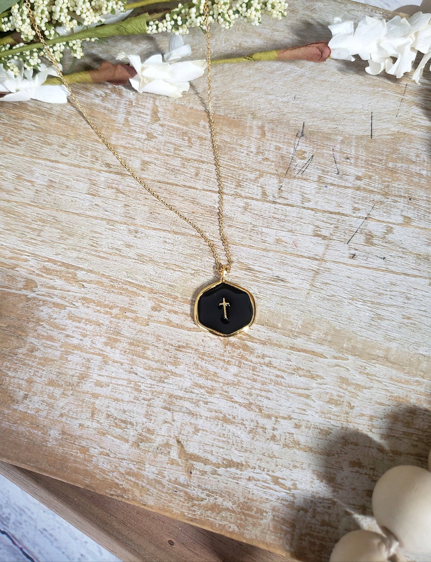 Black Cross Charm Necklace