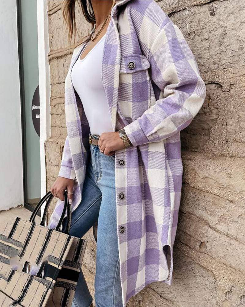 Lavender Plaid Long Shacket