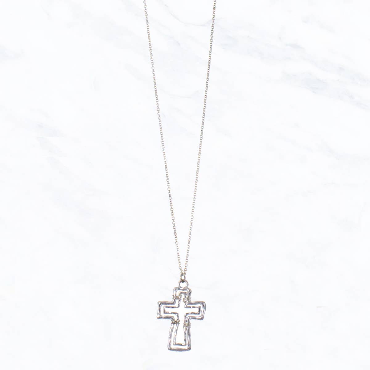 Worn Cross Pendant Necklace | Silver