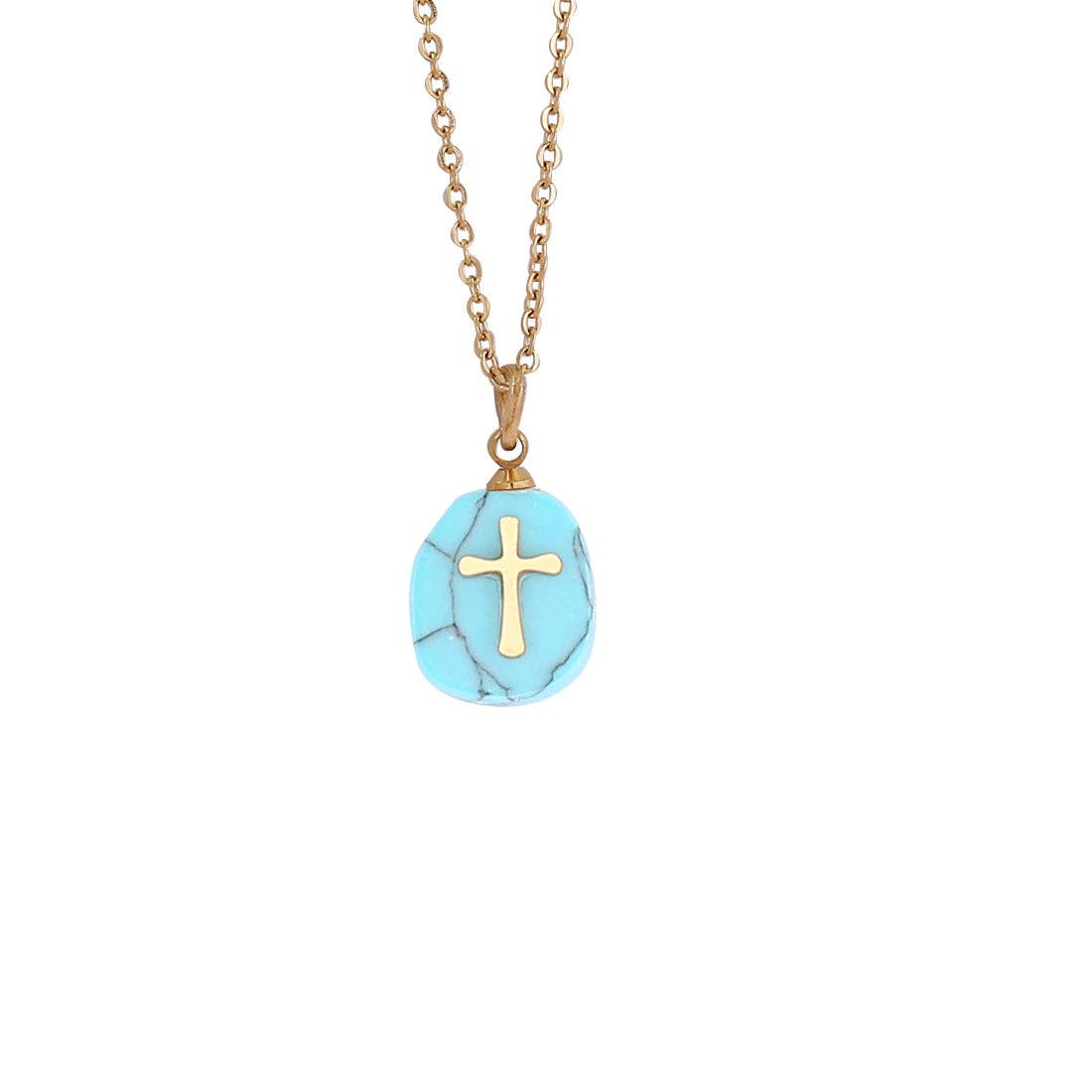 Natural Stone & Cross Necklace