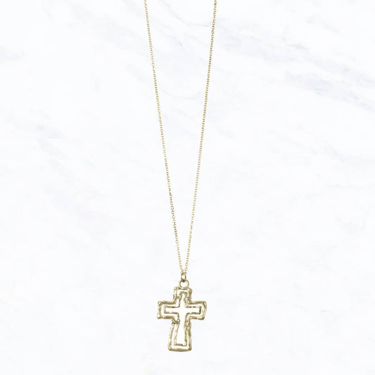 Worn Cross Pendant Necklace | Gold