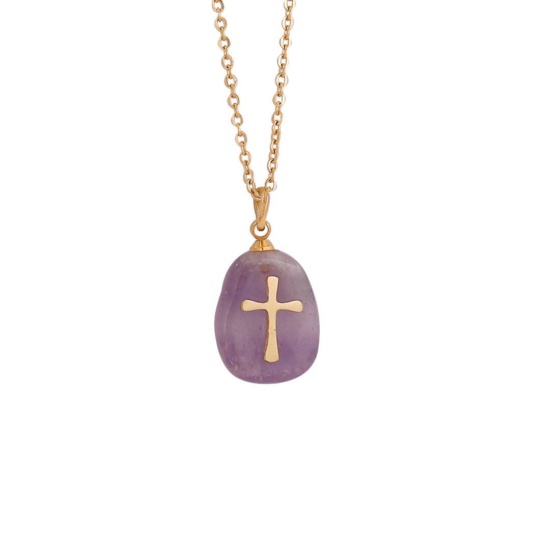 Natural Stone & Cross Necklace