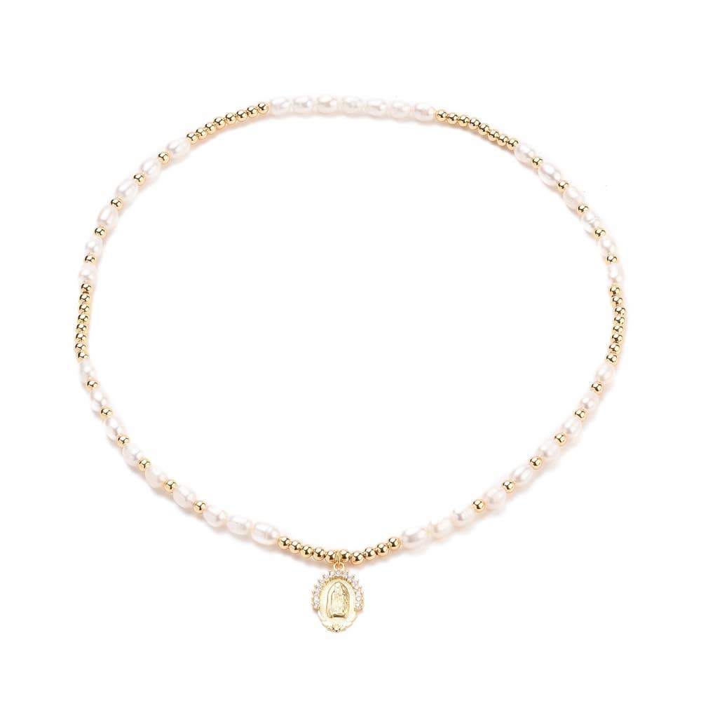 Dual Use Pearl Virgin Mary Necklace/Bracelet