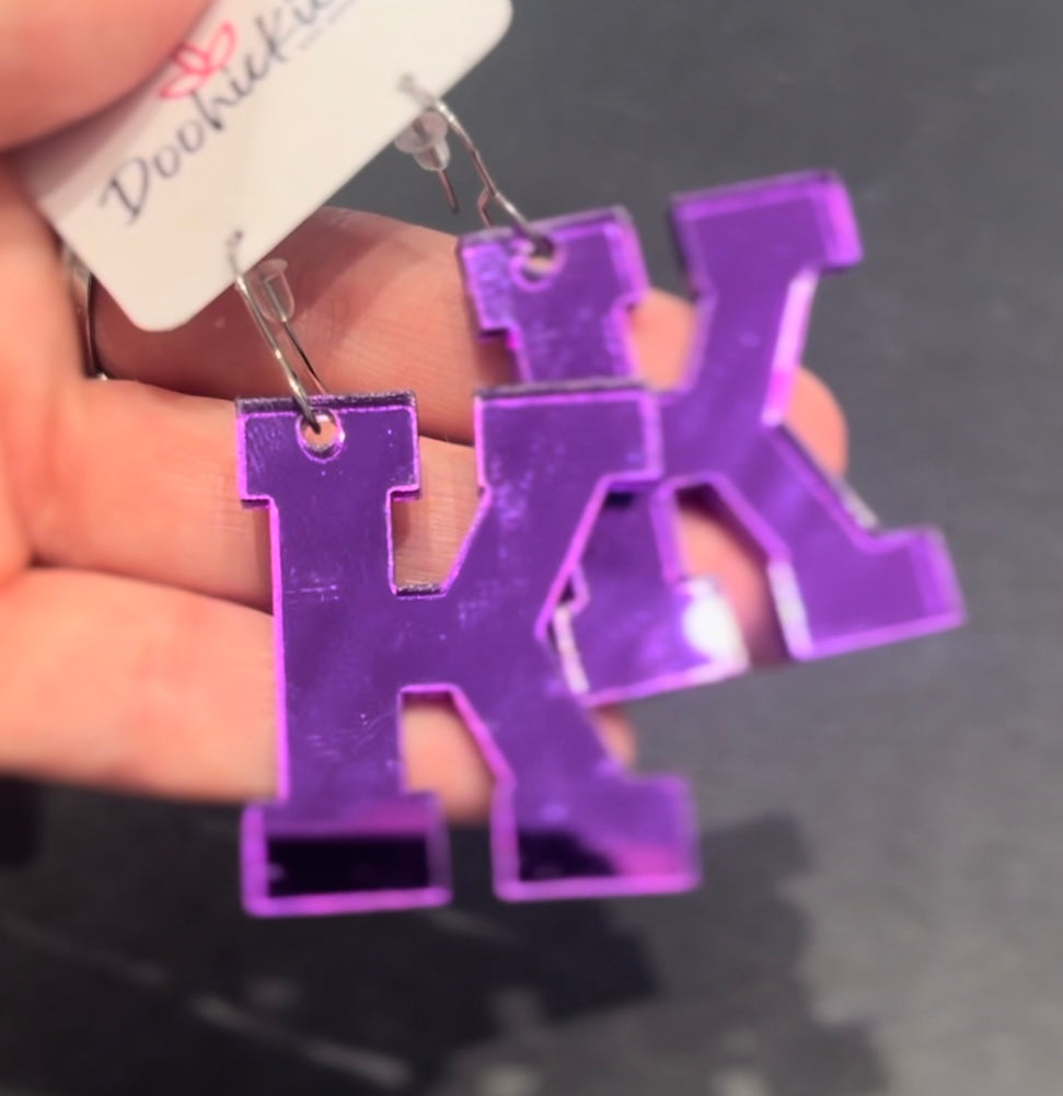 Shiny Varsity Letter K Earrings