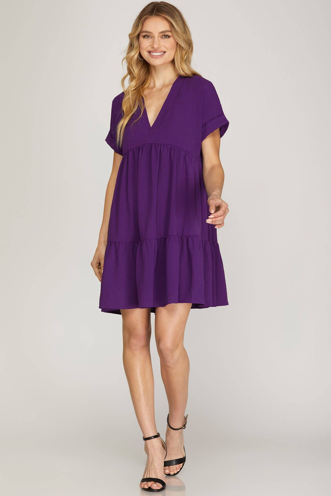 Drop Shoulder Sleeve Woven Dress | Purple