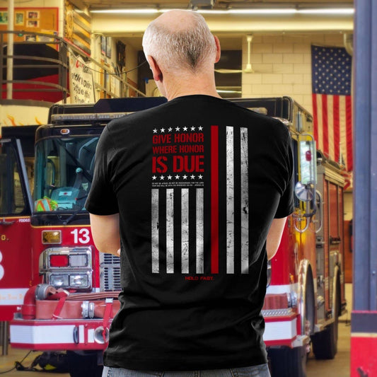 HOLD FAST Mens Firefighter Flag T-Shirt
