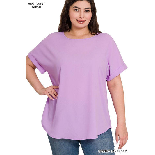 Lavender Rolled Sleeve Blouse | Plus Sizes