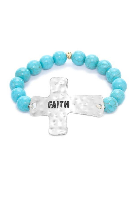 Silver Faith Metal Cross & Beads Bracelet