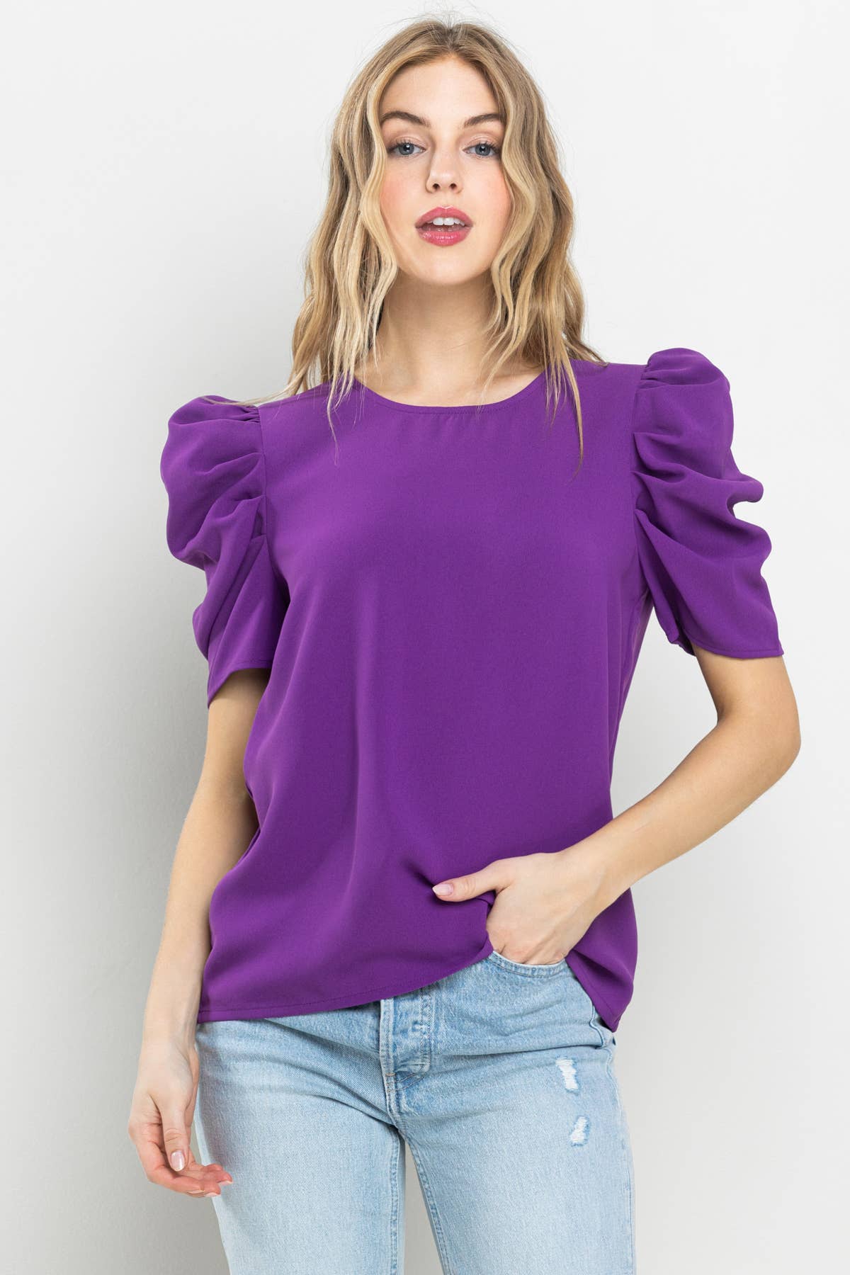 Purple Puff Sleeve Top | Junior Sizes