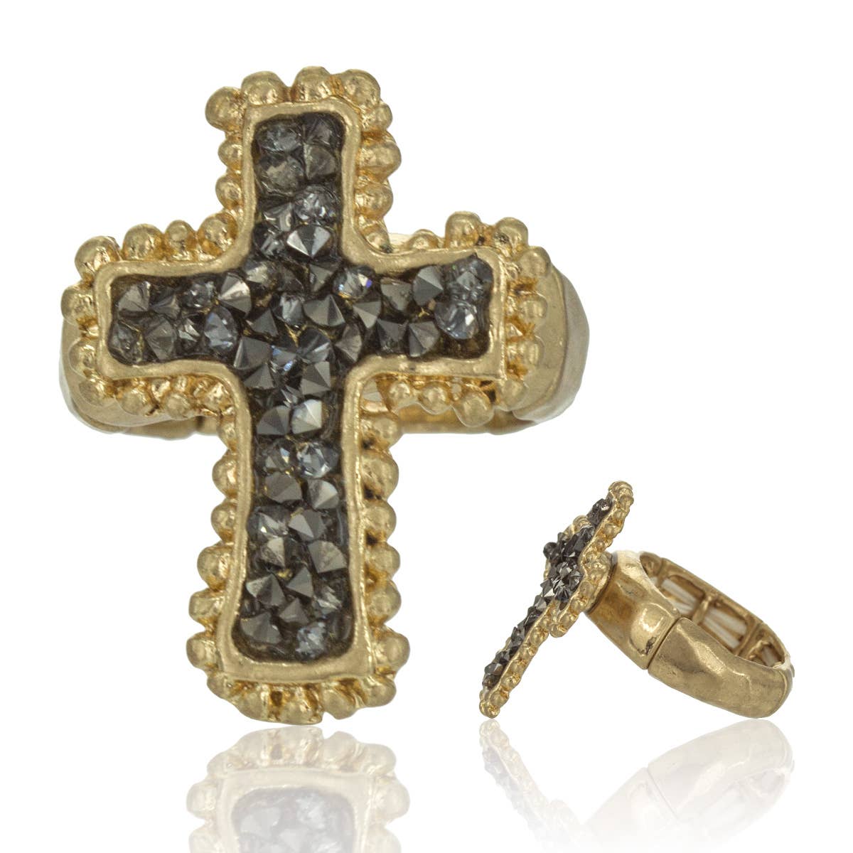 Gold Cross Hammered Stretch Ring