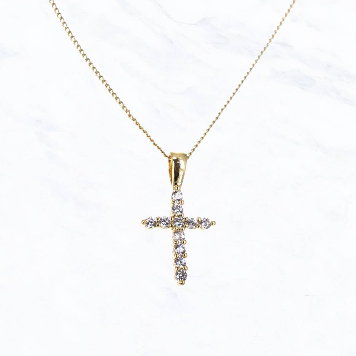 Cross & Rhinestone Necklace | Gold