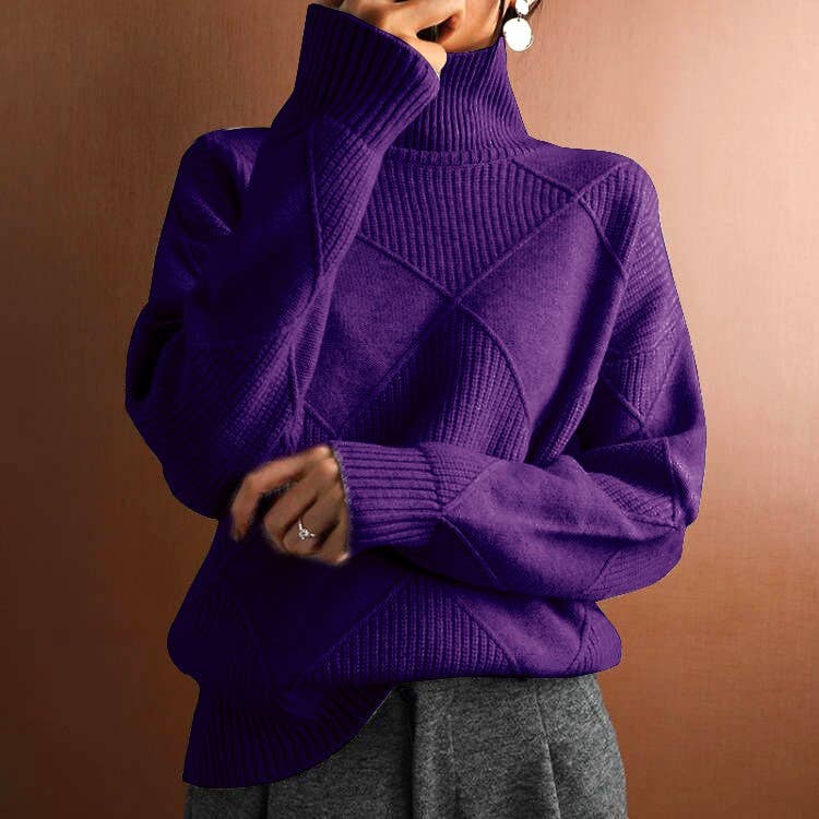 Diamond-Shaped Turtleneck Sweater | Purple
