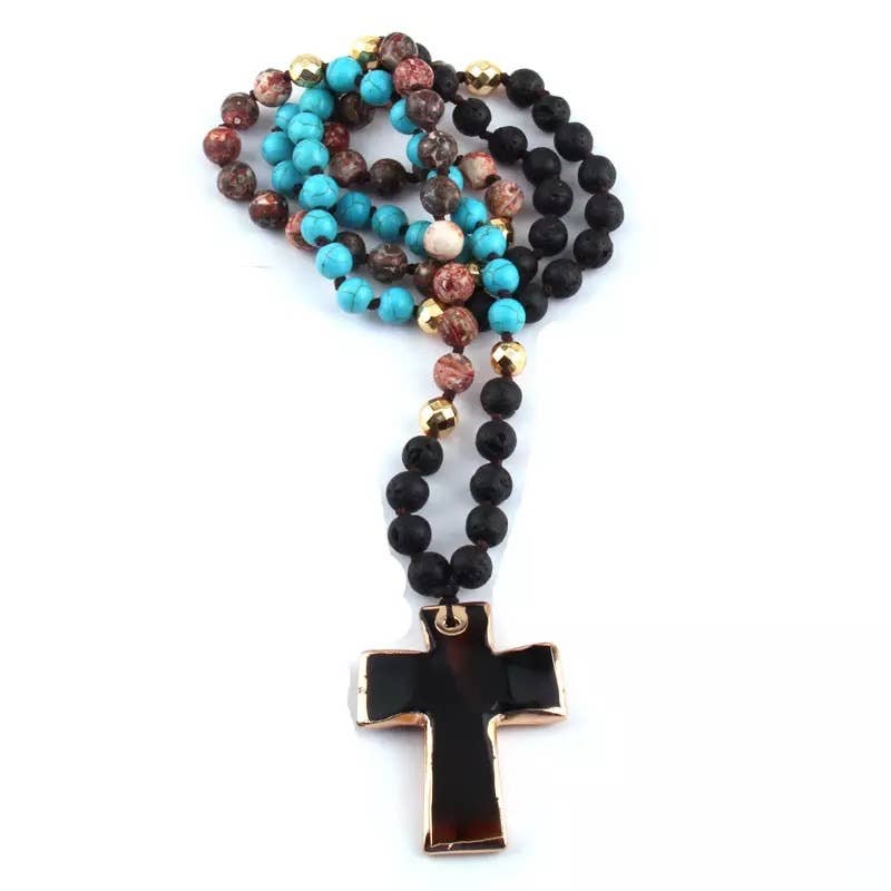 Cross Multi-Color Bead Necklace