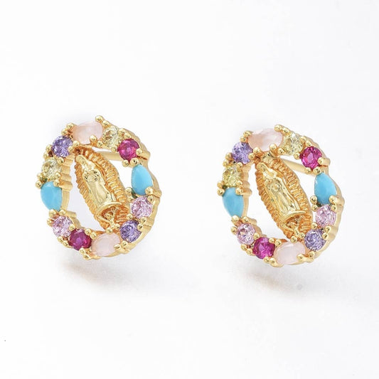 Virgin Mary Multi-Colored Stud Earrings