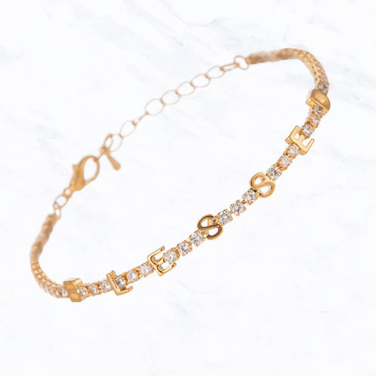 BLESSED Metal and Clear Bracelet | Gold