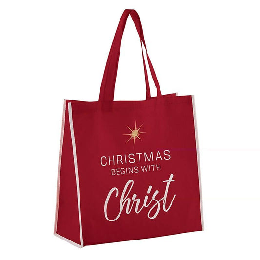 Christmas Begins with Christ Red Tote