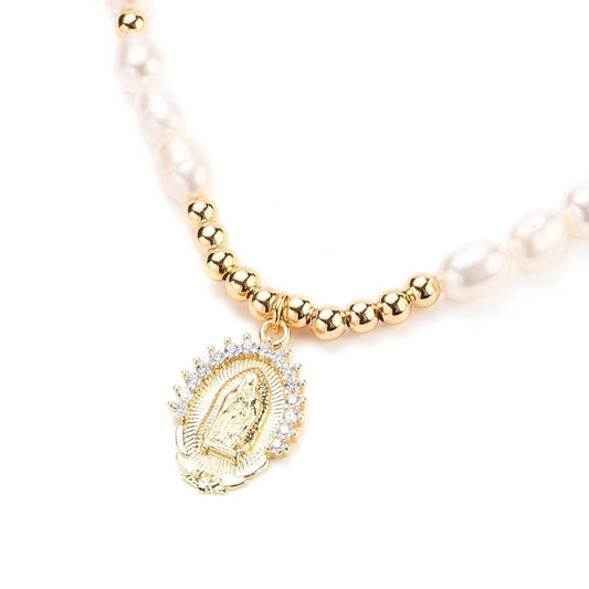 Dual Use Pearl Virgin Mary Necklace/Bracelet