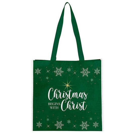 Christmas Begins With Christ Green Tote