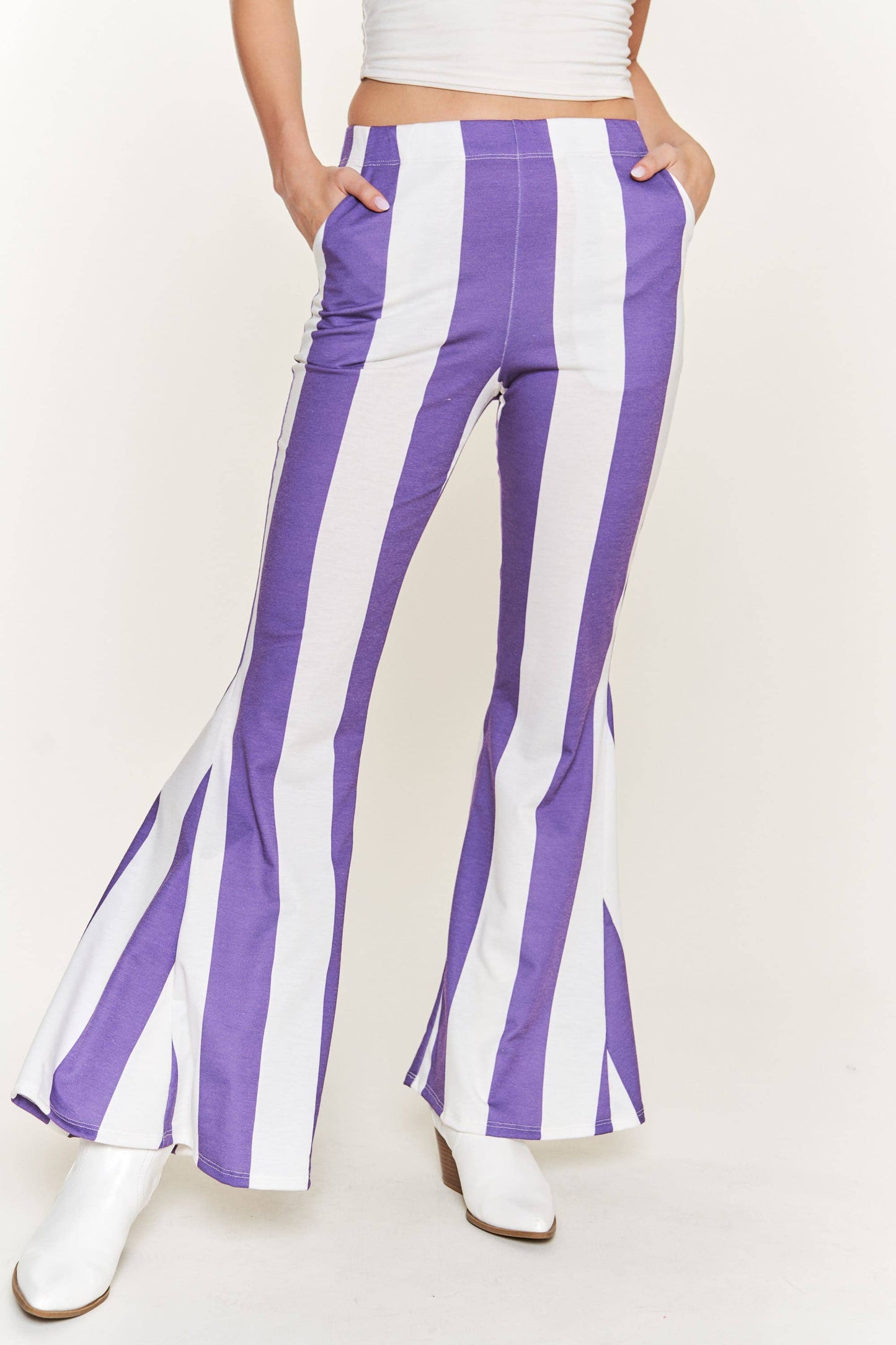 Striped Bell Bottom Pants | Purple & White
