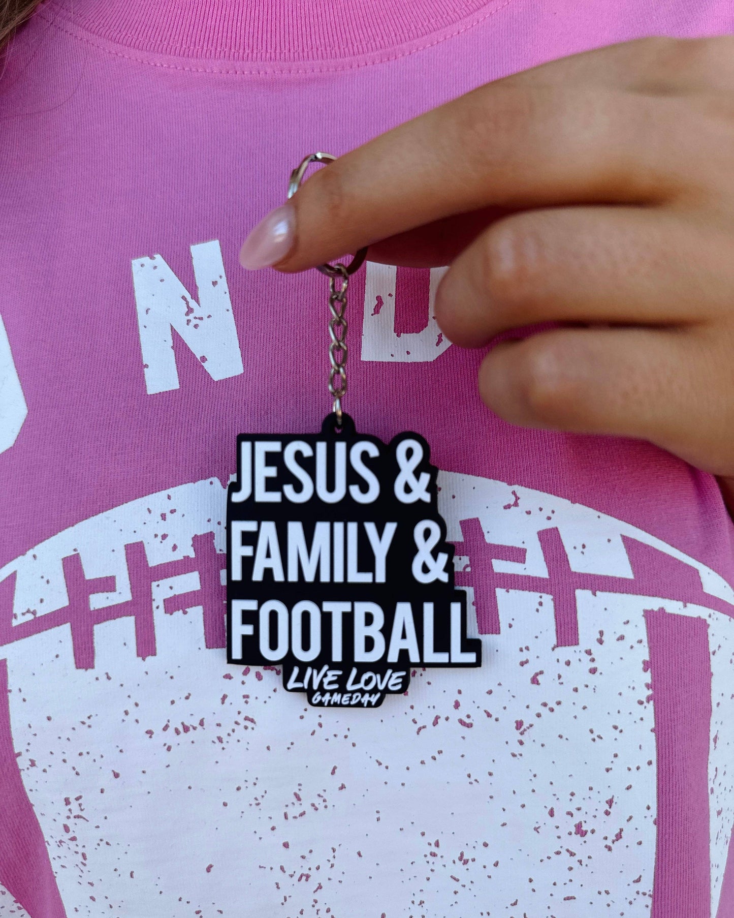 Jesus & Family & Football Keychain