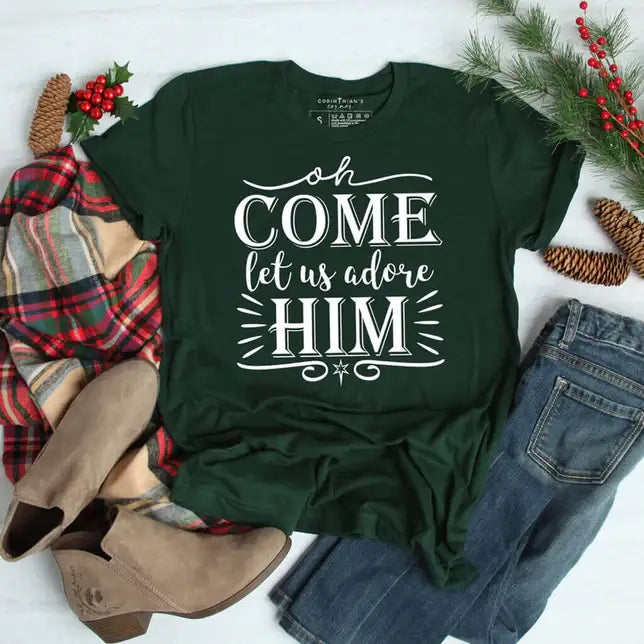 Let Us Adore Him T-Shirt | Christmas Green