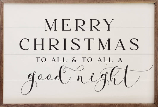 Merry Christmas Script Good Night White | 24 x 16 x 1.5