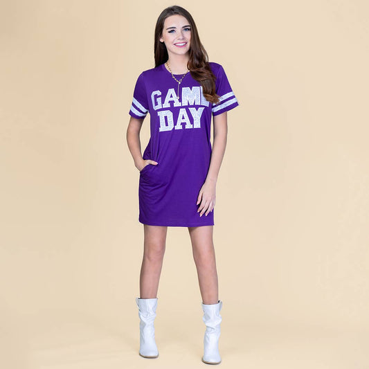 Game Day Sequin T Shirt Dress with Pockets