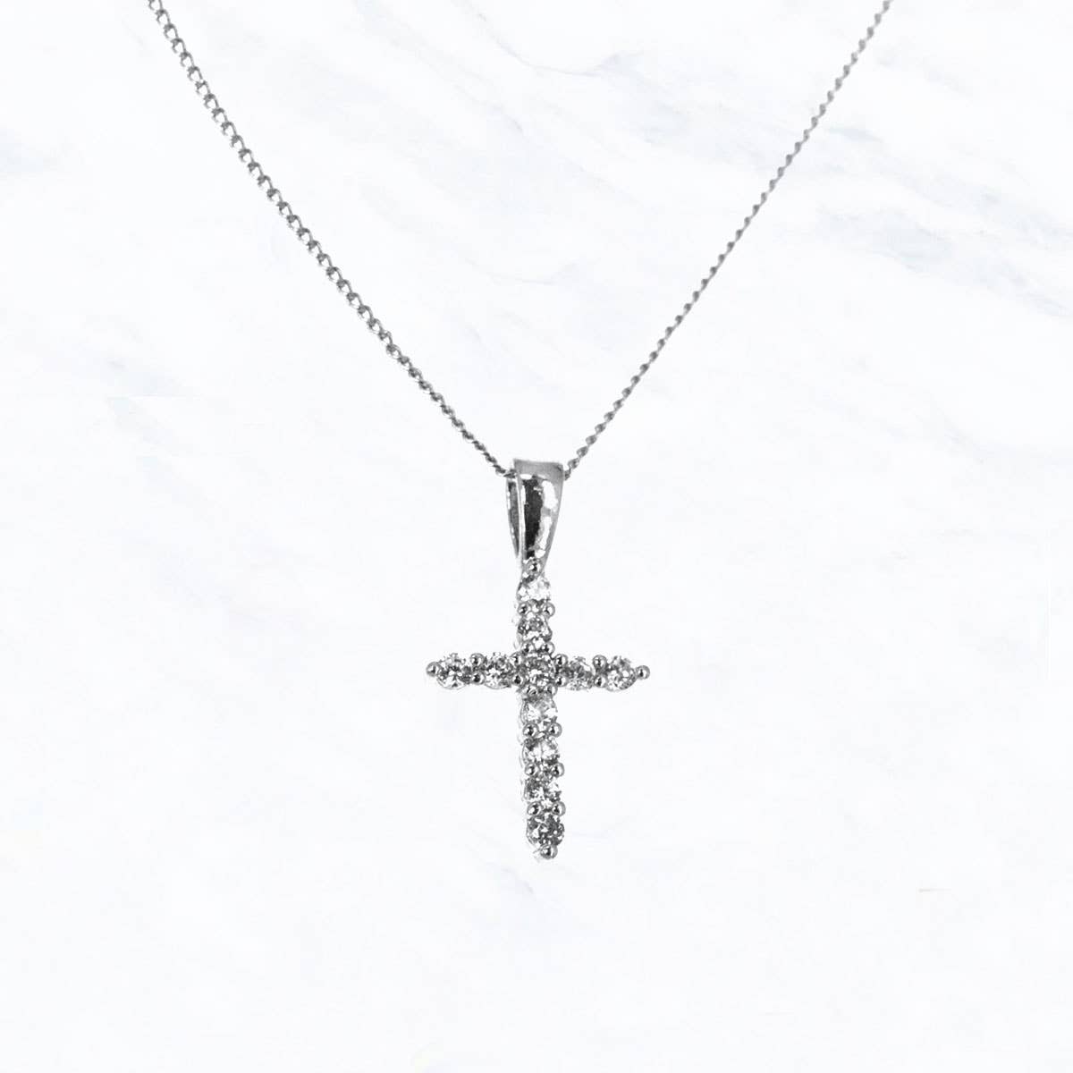 Cross & Rhinestone Necklace | Silver