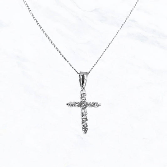Cross & Rhinestone Necklace | Silver