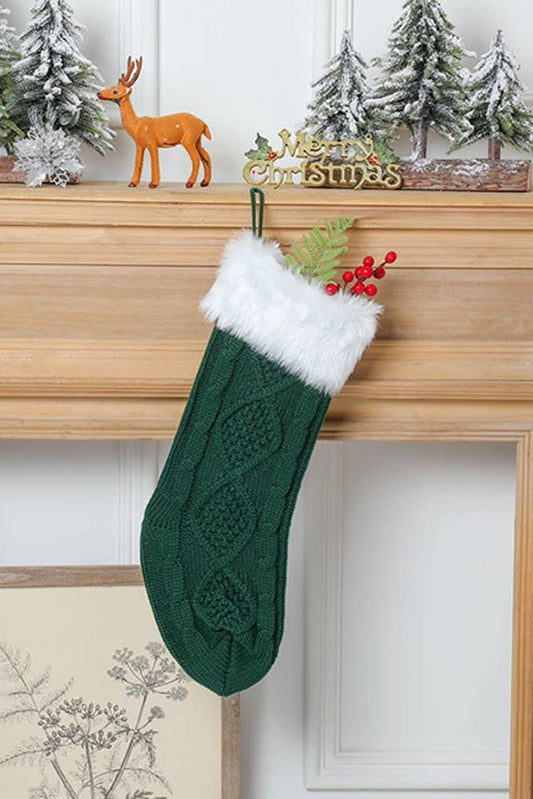 Cable Knit Fur Stocking | Christmas Green
