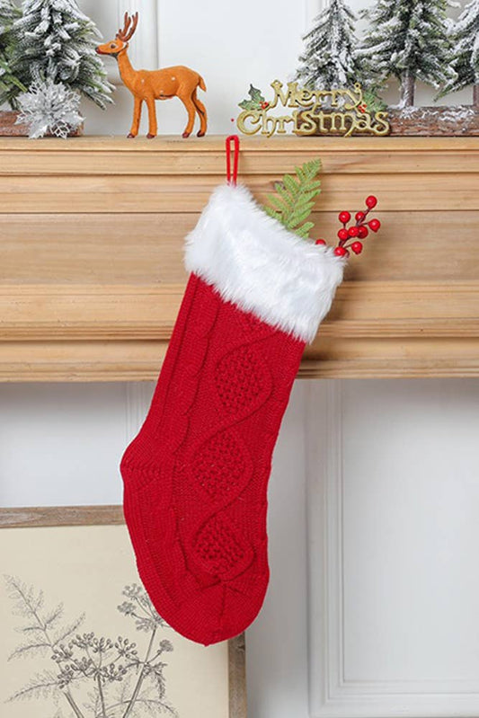Cable Knit Fur Stocking | Christmas Red