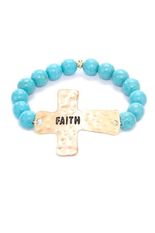 Gold Faith Metal Cross & Beads Bracelet